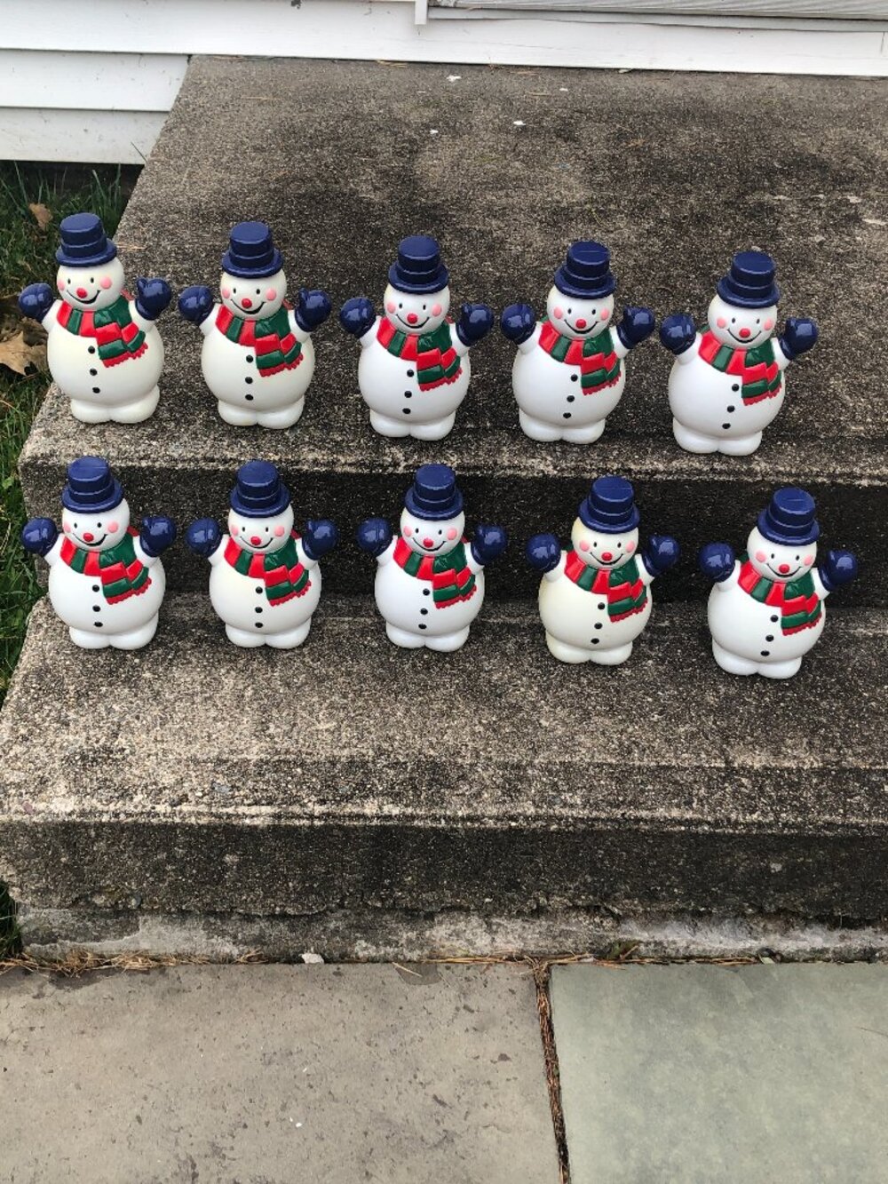 10 Vintage Blow Mold Hard Plastic Snowman Replacements Pathway Light Toppers